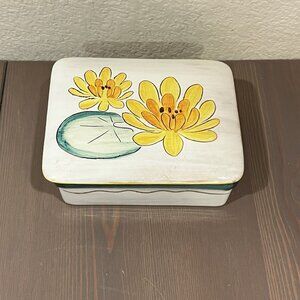 Stangl Terra Rose Pottery Box w/Lid 3762 Water Lilly Flowers USA Folk Art MCM